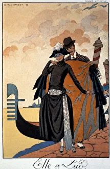 Her and Him, Fashion Illustration, 1921 (pochoir print) Her and Him, Fashion Illustration, 1921 (pochoir print)