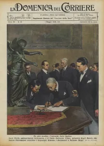 A historic act, the Italian-English agreement (colour litho) A historic act, the Italian-English agreement (colour litho)