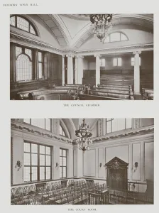 Holborn Town Hall, The Council Chamber, The Court Room (b/w photo) Holborn Town Hall, The Council Chamber, The Court Room (b/w photo)