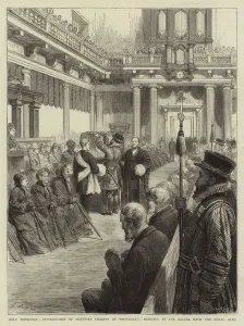 Holy Thursday, Distribution of Maunday Charity at Whitehall, bringing in the Salver with the Royal Alms (engraving) Holy Thursday, Distribution of Maunday Charity at Whitehall, bringing in the Salver with the Royal Alms (engraving)
