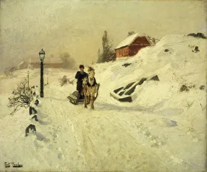 A horse-drawn sleigh in a winter landscape (oil on canvas) A horse-drawn sleigh in a winter landscape (oil on canvas)