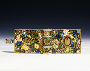 Image of a 17th century miniature manuscript in an enamelled gold binding, c Image of a 17th century miniature manuscript in an enamelled gold binding, c