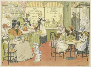 Victorian Era Family Life Prints: Inside a cafe