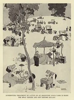 Interesting treatment of cattle on an argentine stock farm to make the meat tender and soft before killing (litho) Interesting treatment of cattle on an argentine stock farm to make the meat tender and soft before killing (litho)