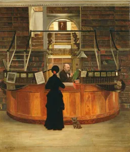 The interior of the Logan Library Philadelphia, with the librarian LLoyd Pearsall Smith The interior of the Logan Library Philadelphia, with the librarian LLoyd Pearsall Smith