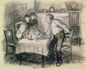 Interior with Three Men Getting Up from a Table (pencil and wash on paper) Interior with Three Men Getting Up from a Table (pencil and wash on paper)