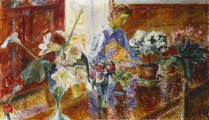 An Interior with a Woman Watering Plants, (oil on canvas) An Interior with a Woman Watering Plants, (oil on canvas)