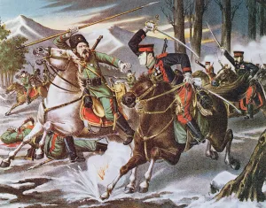 Japanese and Russian cavalry troops clash near ChAAnju, North PEA»yAAngan Province, Korea Japanese and Russian cavalry troops clash near ChAAnju, North PEA»yAAngan Province, Korea