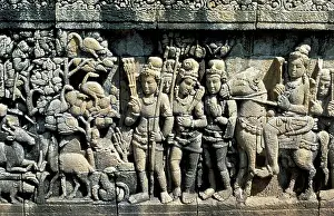 Buddhist Stupa Structure Prints: Java - Borabodur. Stupa, c.AD 750-850, relief. Scene from a sutra