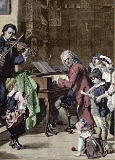 Jean Sebastien Bach (Johann Sebastian Bach, 1685-1750) at the harpsichord with his family Jean Sebastien Bach (Johann Sebastian Bach, 1685-1750) at the harpsichord with his family