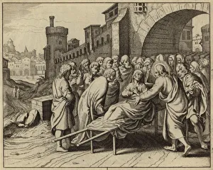 Jesus Christ raising the son of the widow of Nain from the dead (engraving) Jesus Christ raising the son of the widow of Nain from the dead (engraving)