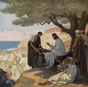 Jesus and the miracle of the feeding of the multitude (colour litho) Jesus and the miracle of the feeding of the multitude (colour litho)
