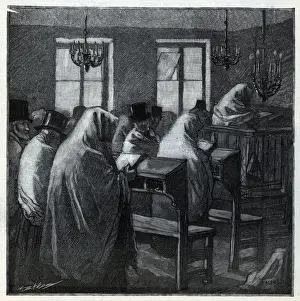 Jewish feasts: fideles during the prayer inside an oratory during the holidays Jewish feasts: fideles during the prayer inside an oratory during the holidays