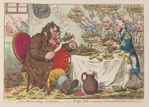 John Bull taking Luncheon or British Cooks cramming Old Grumble Gizzard with Bonne Chere John Bull taking Luncheon or British Cooks cramming Old Grumble Gizzard with Bonne Chere