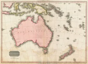 John Pinkerton's map of Australia and the South West Pacific, 1818 (colour engraving) John Pinkerton's map of Australia and the South West Pacific, 1818 (colour engraving)