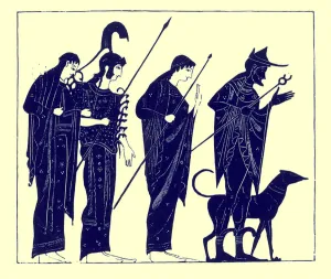 The Judgement of Paris, illustration from Greek Vase Paintings by J. E. Harrison and D. S The Judgement of Paris, illustration from Greek Vase Paintings by J. E. Harrison and D. S