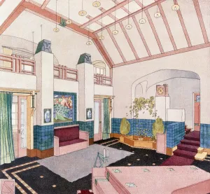 Jugendstil or early Modernist style living room (colour litho) Jugendstil or early Modernist style living room (colour litho)