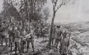 Kaiser Wilhelm II observing troops from Hanover, Oldenburg and Brunswick Regiments crossing the River San from Kaiser Wilhelm II observing troops from Hanover, Oldenburg and Brunswick Regiments crossing the River San from