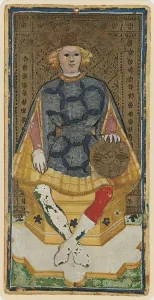 The King of Coins, facsimile of a tarot card from the Visconti deck The King of Coins, facsimile of a tarot card from the Visconti deck