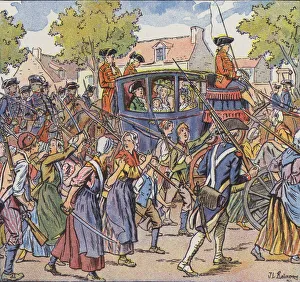 King Louis XVI and his family travelling from Versailles to Paris under the 'protection" King Louis XVI and his family travelling from Versailles to Paris under the 'protection"