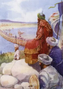 The King of Persia watching his army cross the Strait (colour litho) The King of Persia watching his army cross the Strait (colour litho)