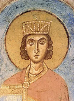 King Solomon - Ancient Russian frescos - 12th century - Fresco - Saint George' King Solomon - Ancient Russian frescos - 12th century - Fresco - Saint George'