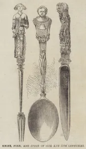 Knife, Fork, and Spoon of 16th and 17th Centuries (engraving) Knife, Fork, and Spoon of 16th and 17th Centuries (engraving)