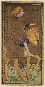 The Knight of Cups, facsimile of a tarot card from the Visconti deck The Knight of Cups, facsimile of a tarot card from the Visconti deck