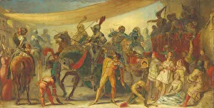 Knights preparing for a tournament (oil on panel) Knights preparing for a tournament (oil on panel)