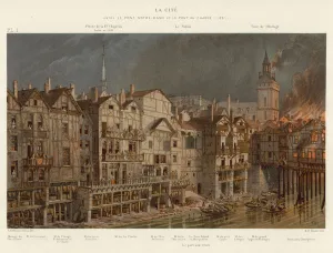 La Cite, entre le Pont Notre-Dame et le Pont au Change, 1621 (colour litho) La Cite, entre le Pont Notre-Dame et le Pont au Change, 1621 (colour litho)