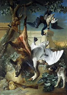 La Retour de Chasse': A Hunting Dog Guarding Dead Game, (oil on canvas) La Retour de Chasse': A Hunting Dog Guarding Dead Game, (oil on canvas)