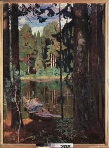 Un lac tranquille. Peinture de Arkadi (Arkady) Alexandrovch Rylov (1870-1939), huile sur toile, 1908 Un lac tranquille. Peinture de Arkadi (Arkady) Alexandrovch Rylov (1870-1939), huile sur toile, 1908