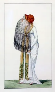 Ladies day dress with veil from Journal des Dames, 1799 (coloured engraving) Ladies day dress with veil from Journal des Dames, 1799 (coloured engraving)