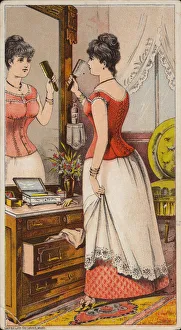 Lady Looking in Mirror Wearing Under Garments (chromolitho) Lady Looking in Mirror Wearing Under Garments (chromolitho)