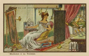 A lady at her toilet in the year 2000 (chromolitho) A lady at her toilet in the year 2000 (chromolitho)