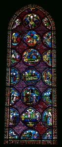 Lancet Window depicting the Parable of Lazarus and the Rich Man (stained glass) Lancet Window depicting the Parable of Lazarus and the Rich Man (stained glass)