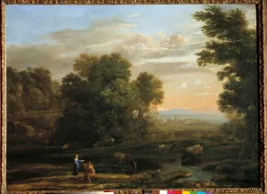 Landscape with shepherd playing the bucolic Scene flageolet Landscape with shepherd playing the bucolic Scene flageolet