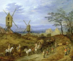 Landscape with Travellers near Windmills (oil on canvas) Landscape with Travellers near Windmills (oil on canvas)