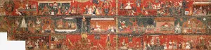 A large Nepalese historical painting representing a version of the legend of Red A large Nepalese historical painting representing a version of the legend of Red