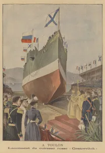 Launch of the Russian battleship Tsesarevich at Toulon (colour litho) Launch of the Russian battleship Tsesarevich at Toulon (colour litho)