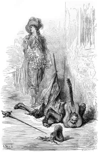 Leandre just smashed a guitar on Matamore's head, illustration for " Leandre just smashed a guitar on Matamore's head, illustration for "