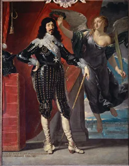 Full length portrait of Louis XIII crowns by Victory - oil on canvas, 17th century Full length portrait of Louis XIII crowns by Victory - oil on canvas, 17th century