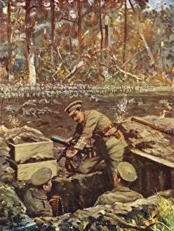 Lieutenant John Henry Stephen Dimmer repairing a machine gun while exposed to the fire of the Prussian Guard Lieutenant John Henry Stephen Dimmer repairing a machine gun while exposed to the fire of the Prussian Guard