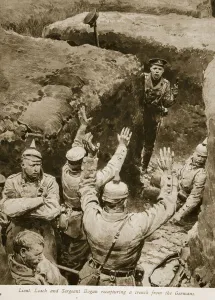 Lieutenant Leach and Sergeant Hogan recapturing a trench from the Germans Lieutenant Leach and Sergeant Hogan recapturing a trench from the Germans