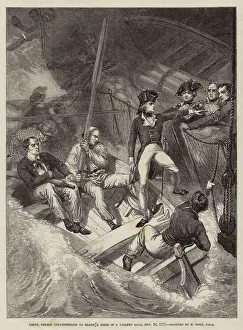 Lieutenant Nelson volunteering to Board a Prize in a Violent Gale, 20 November 1777 (engraving) Lieutenant Nelson volunteering to Board a Prize in a Violent Gale, 20 November 1777 (engraving)