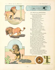 The lion and the gnat, illustration from Fables by Jean de la Fontaine The lion and the gnat, illustration from Fables by Jean de la Fontaine