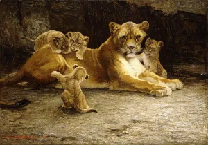 A Lioness with her Cubs, 1913 (oil on canvas) A Lioness with her Cubs, 1913 (oil on canvas)