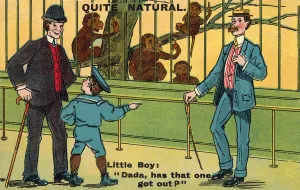 Little boy outside the monkey enclosure at the zoo (colour litho) Little boy outside the monkey enclosure at the zoo (colour litho)