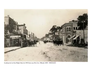 Looking west on East Flagler Street from near First Avenue, 1900 (b/w photo) Looking west on East Flagler Street from near First Avenue, 1900 (b/w photo)