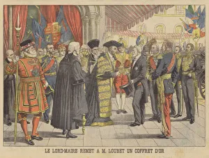 The Lord Mayor of London presenting President Loubet of France with a gold casket (colour litho) The Lord Mayor of London presenting President Loubet of France with a gold casket (colour litho)